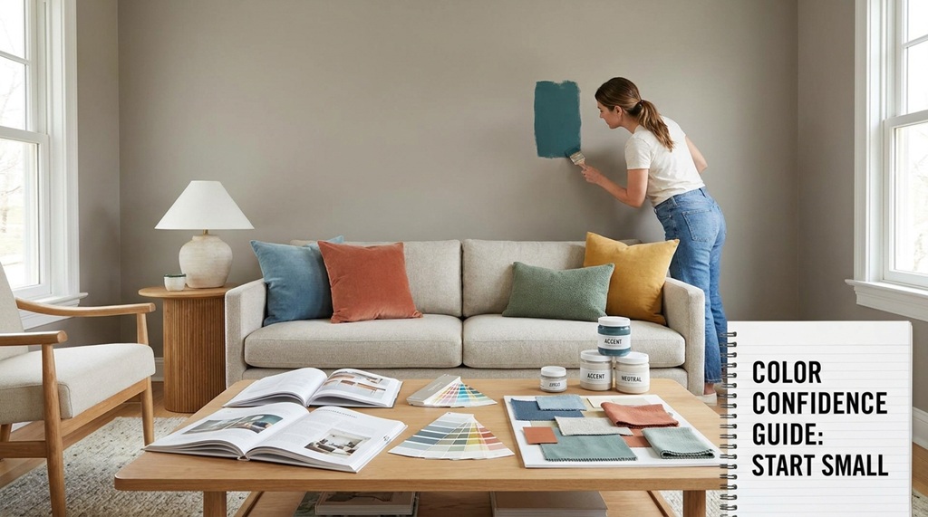 example of accent wall behind sofa in modern home design